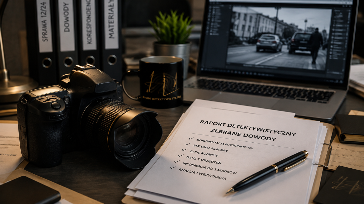 Jakie dowody może zebrać prywatny detektyw – raport, aparat fotograficzny i analiza materiałów.