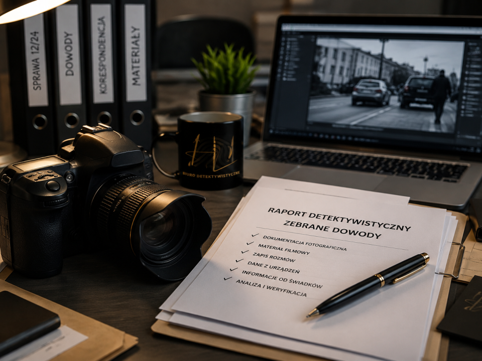 Jakie dowody może zebrać prywatny detektyw – raport, aparat fotograficzny i analiza materiałów.